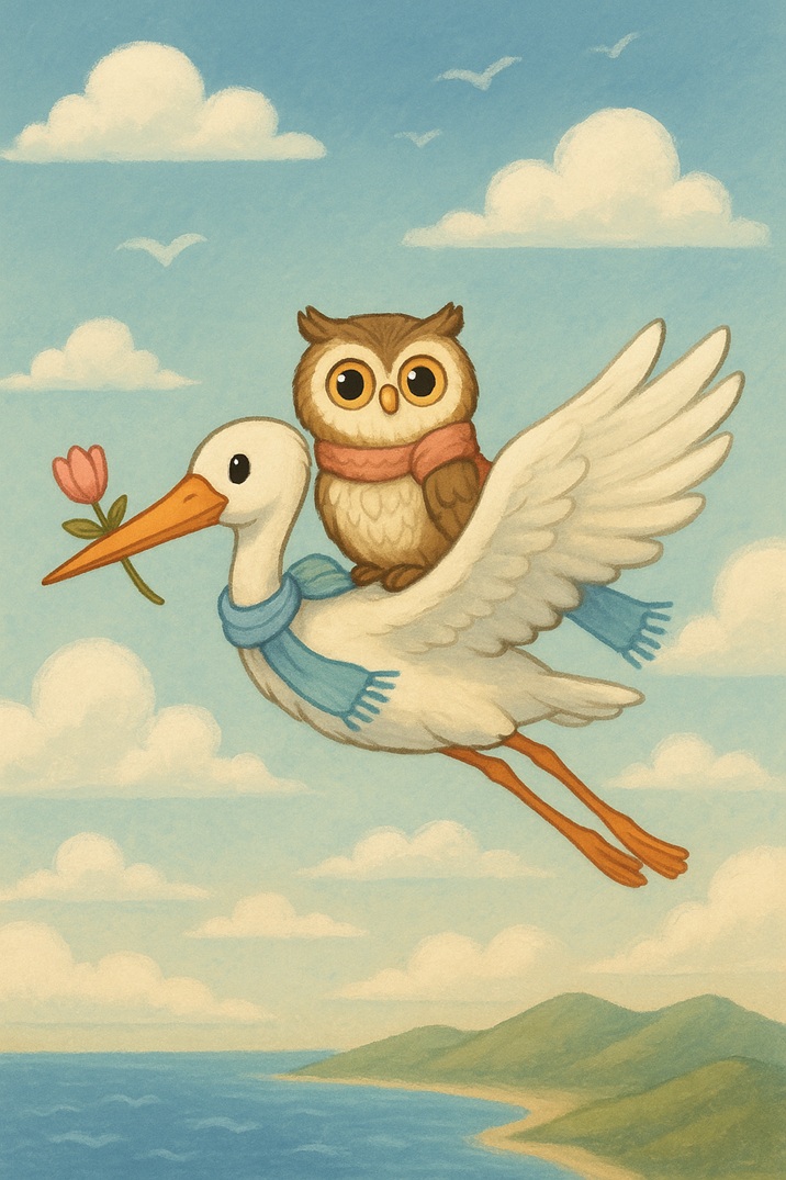 นกฮูกขี่หลังนกกระยางบินไปด้วยกัน